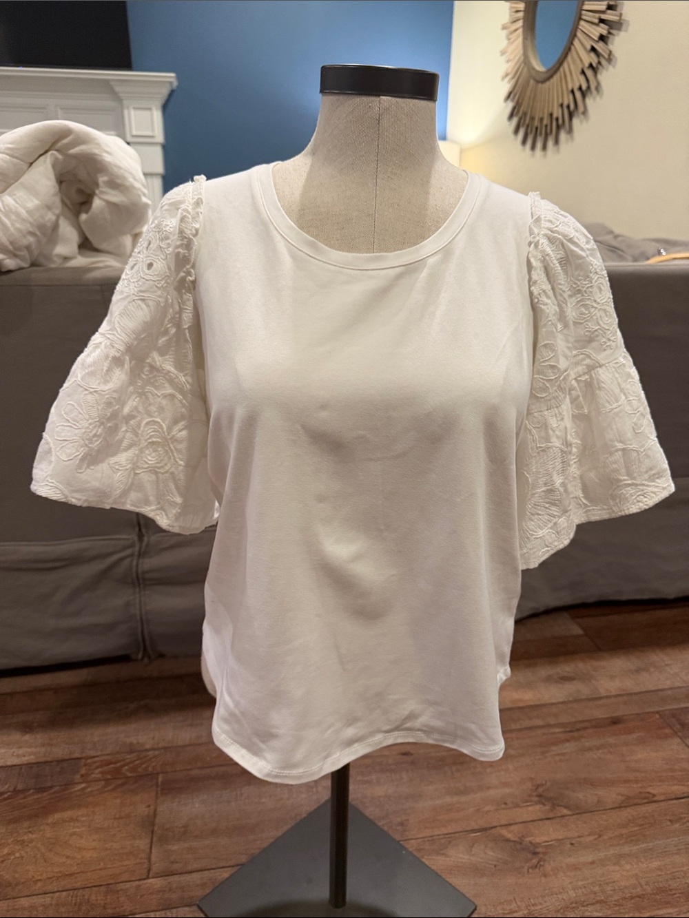 Bailey 44 White Puff Sleeve Eyelet Tee